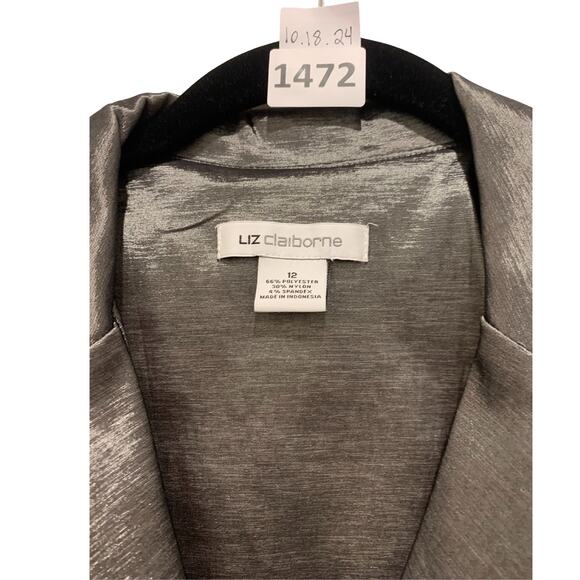 Liz Claiborne women's Gray Wrap Dress, 12, Cap Sleeves, Knee-Length - Picture 2 of 4